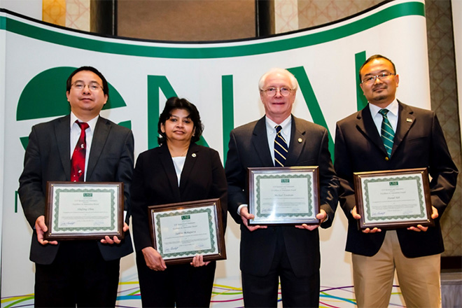 Photo of Shufeng Zhou, Subhra Mohapatra, Michael Fountain, Daniel Yeh
